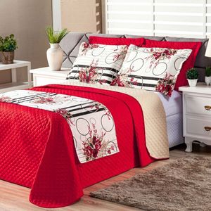 Cobre Leito Laura Queen 6 Pecas - Floral Vermelho/preto