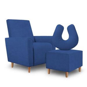 Kit Amamentação Poltrona + Puff + Almofada Julia Suede Azul Marinho
