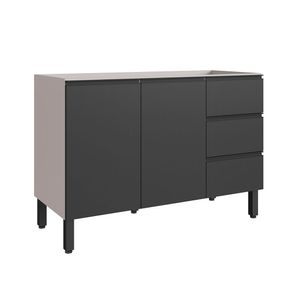 Balcão De Cozinha Para Pia 120 Cm 2 Portas 3 Gavetas Quiditá Fumê/grafite