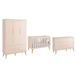 Dormitório Theo 3 Portas Rosa Com Pés Madeira Natural - Reller Móveis Rosa