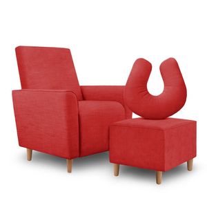 Kit Amamentação Poltrona + Puff + Almofada Sophia Suede Vermelho