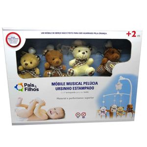 Móbile Musical Pelúcia Ursinho Pais E Filhos