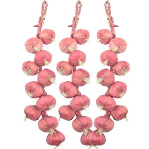 Kit 3 Tranças De Cebolas Artesanal Decoração Artificial 44cm