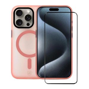 Kit Capa Magsafe Pro Rosa E Pelicula Coverage 5d Pro Preta Para Iphone 15 Pro - Gshield
