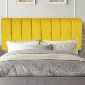 Painel Estofada Kiara 140cm Casal Box Quarto Suede Amarelo - Gat Magazine