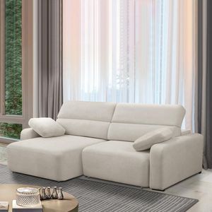 Sofá Decorativo Sala De Estar ícaro 3 Lugares 260cm Reclinável E Retrátil Bouclê Off White
