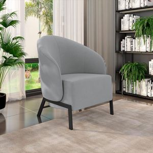 Poltrona Decorativa Sala De Estar Kenya Pés Em Ferro Veludo Preto/cinza G33 - Gran Belo