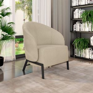 Poltrona Decorativa Sala De Estar Kenya Pés Em Ferro Bouclê Preto/bege G33 - Gran Belo