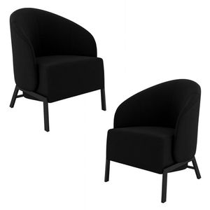 Kit 2 Poltronas Decorativa Sala De Estar Kenya Pés Em Ferro Veludo Preto G33 - Gran Belo