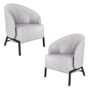 Kit 2 Poltronas Decorativa Sala De Estar Kenya Pés Em Ferro Pu Preto/cinza G33 - Gran Belo