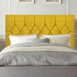 Cabeceira Estofada Istambul Capitonê 160cm Queen Size Box Quarto Corino Amarelo - Gat Magazine