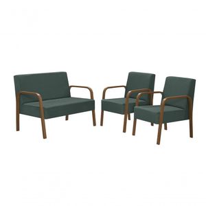 Conjunto Jade 2 Poltronas De 1 Lugar E 1 Poltrona De 2 Lugares Braço Madeira Dsalla Suede