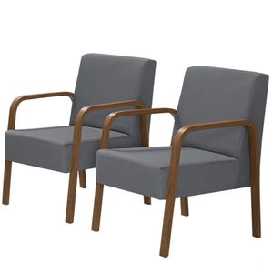 Kit 2 Poltronas Decorativas 1 Lugar Luna Braço Madeira D Salla Suede