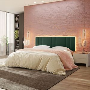 Cabeceira Estofada Cama Casal King Size Led Splend 200 Cm Veludo Verde