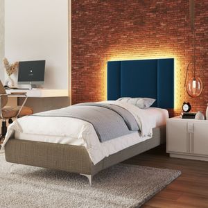 Cabeceira Estofada Cama Box Solteiro Com Led Splend 90 Cm Veludo Azul Marinho