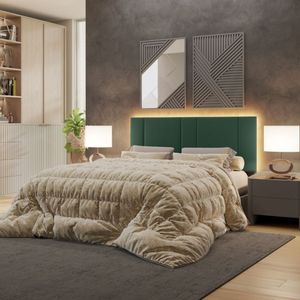 Cabeceira Estofada Cama Casal Queen Size Led Splend 160 Cm Veludo Verde