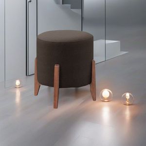 Puff Estofado Decorativo Para Sala Redondo Madrid Corino Marrom