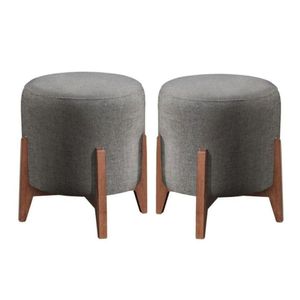 Kit 2 Puff Decorativo Para Sala Redondo Luxo Selena Suede Cinza