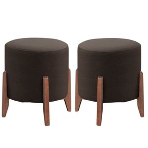 Kit 2 Puff Decorativo Para Sala Redondo Luxo Selena Suede Marrom