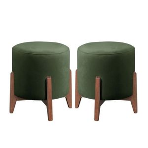 Kit 2 Puff Decorativo Para Sala Redondo Luxo Selena Suede Verde