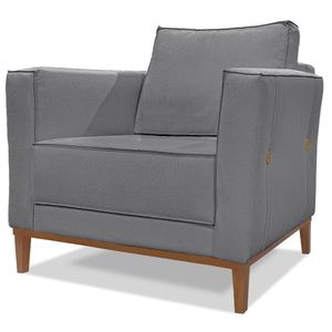 Poltrona Decorativa Balli 1 Lugar Pes Madeira Linho Cinza Ezz Cinza