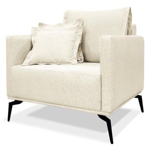 Poltrona Sala De Estar Liv 1 Lugar Pes Aço Linho Natural Ezz Natural