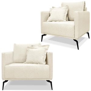 Kit 2 Poltronas Sala De Estar Liv Pes Aço Linho Natural Ezz Natural
