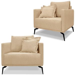 Kit 2 Poltronas Sala De Estar Liv Pes Aço Linho Dourado Ezz Dourado