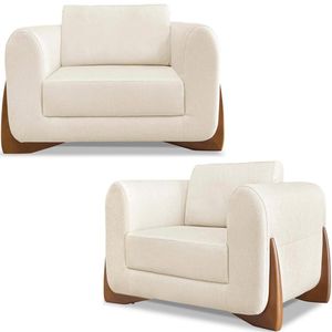 Kit 2 Poltronas Jolie 1 Lugar Pes Boomerang Linho Natural Ezz Natural