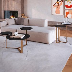 Kit Mesa Centro E Lateral Chanfrada Pes Metal Dourado Nero Artesano Nero Dourado