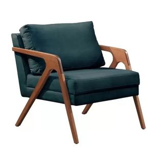 Poltrona Mona Luxo Decorativa Pés De Madeira Maciça - Anjo De Casa Cor Azul Escuro
