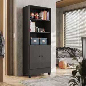 Armário Multiuso Gamer 2 Portas 4 Prateleiras Com Pés Qmovo Preto Fosco