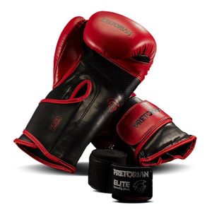 Kit Luva De Boxe-muay Thai Pretorian Elite Com Bandagens 3.5m Vermelho-preto Tamanho 12oz