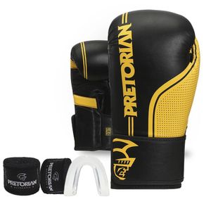 Kit Luva De Boxe-muay Thai Pretorian First Fx1 Preto-amarelo Tamanho 12oz