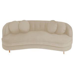 Sofá Curvo 3 Lugares Orgânico Sala Recepção Escritório Decorativo Luxo Panamá 200cm Bouclé Cor Bege