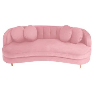 Sofá Curvo 3 Lugares Orgânico Sala Recepção Escritório Decorativo Luxo Panamá 200cm Suede Cor Rosa
