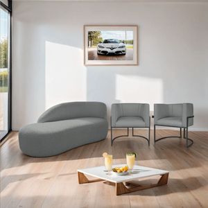 Kit Divã Luna 160cm Lado Esquerdo E 02 Poltronas Base De Ferro Preto Suede Cor Cinza