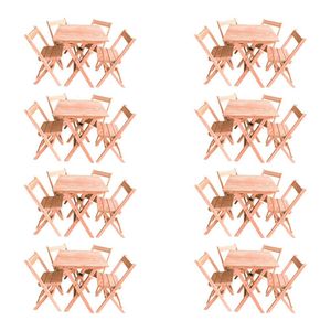 Kit 8 Conjuntos Mesa Dobrável 70x70cm Para Bar Com 4 Cadeiras Em Madeira Maciça - Cru - Bege