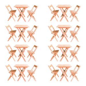 Kit 8 Conjuntos Mesa Dobrável Para Bar E Restaurante 60x60cm Com 2 Cadeiras Em Madeira Maciça - Cru - Bege