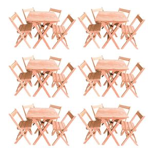 Kit 6 Conjuntos Mesa Dobrável 60x60cm Com 4 Cadeiras Em Madeira Maciça - Cru - Bege