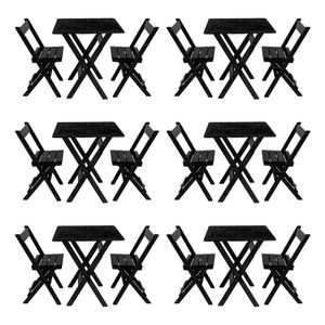 Kit 6 Conjuntos Mesa Dobrável Para Bar E Restaurante 60x60cm Com 2 Cadeiras Em Madeira Maciça - Pret - Preto