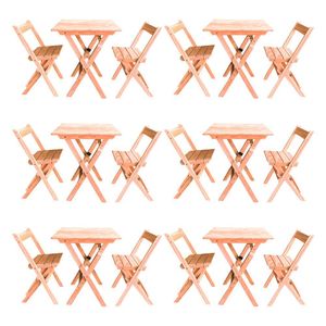Kit 6 Conjuntos Mesa Dobrável Para Bar E Restaurante 60x60cm Com 2 Cadeiras Em Madeira Maciça - Cru - Bege