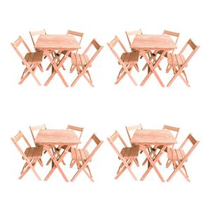 Kit 4 Conjuntos Mesa Dobrável 60x60cm Com 4 Cadeiras Em Madeira Maciça - Cru - Bege