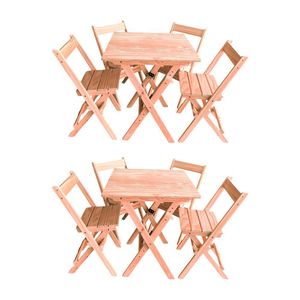 Kit 2 Conjuntos Mesa Dobrável 70x70cm Para Bar Com 4 Cadeiras Em Madeira Maciça - Cru - Bege
