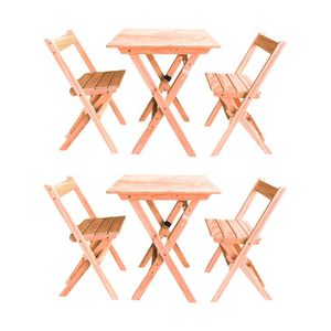 Kit 2 Conjuntos Mesa Dobrável Para Bar E Restaurante 60x60cm Com 2 Cadeiras Em Madeira Maciça - Cru - Bege