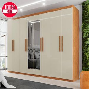 Guarda-roupa Casal 100% Mdf 8 Portas E 4 Gavetas Herrera Com Espelho - Tudo De Móveis Cinamomo/off