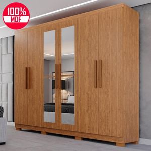 Guarda-roupa De Casal 100% Mdf 6 Portas 4 Gavetas Valencia Com Espelho - Tudo De Móveis Cinamomo