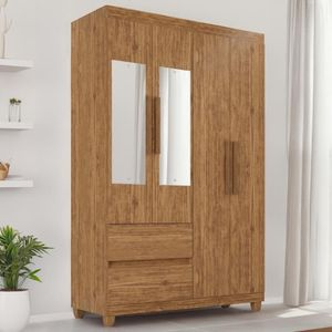 Guarda-roupa De Solteiro Madri 4 Portas 2 Gavetas Com Espelho - Tudo De Móveis Cinamomo