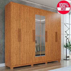Guarda-roupa Casal 100% Mdf 8 Portas E 4 Gavetas Heros Com Espelho- Tudo De Móveis Cinamomo/off