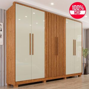 Guarda-roupa Casal 100% Mdf 6 Portas E 6 Gavetas Premium Ripado - Tudo De Móveis Off/cinamomo